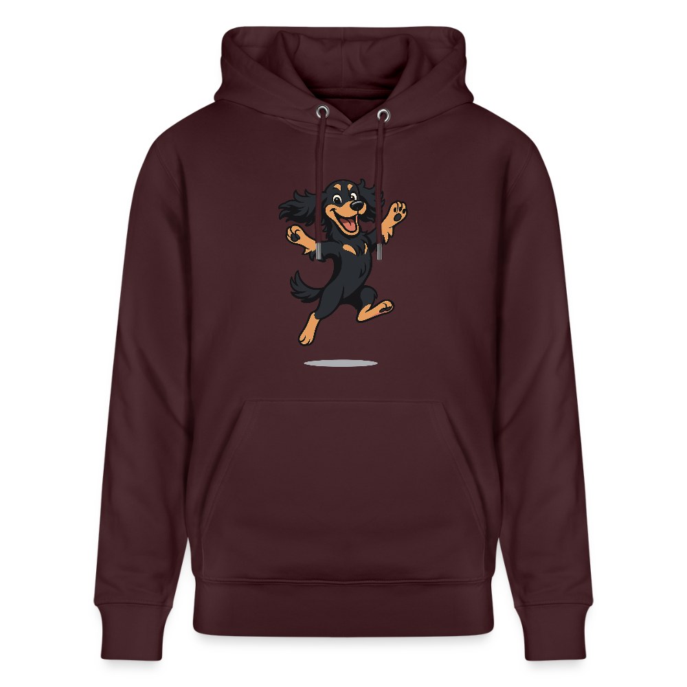 Cocker Spaniel Hoodie - fröhlicher hüpfender Cartoon  – lustiges Hundemotiv voller Freude, Geschenkidee für Hundeliebhaber und Tierfreunde - Maroon