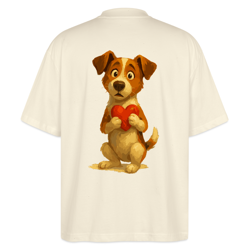 Jack Russell Terrier Oversized mit Herz – süßes Cartoon Motiv, liebevoller Hund, Geschenkidee für Valentinstag und Hundeliebhaber - Weißgrau