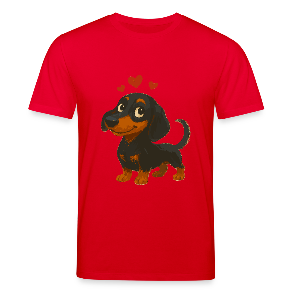 Dackel T-Shirt – Verliebter Cartoon Dachshund | Süßer Hund Pullover Geschenk mit Herzen für Valentinstag & Hundefans - Rot