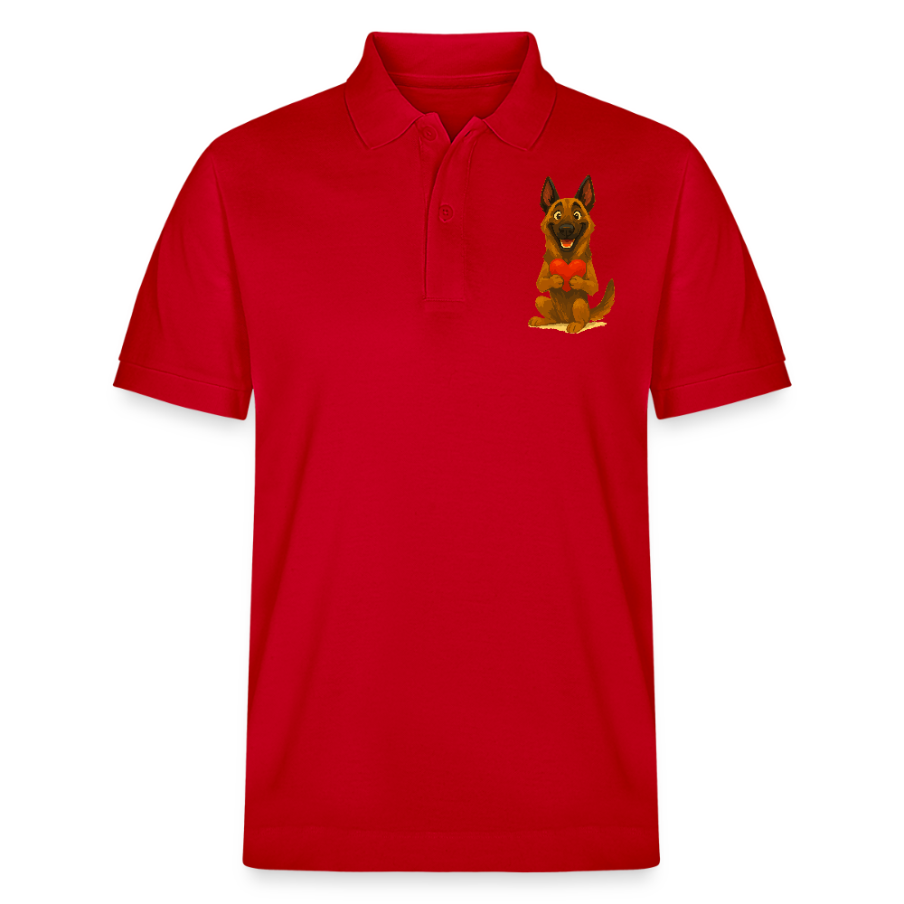 Malinois Poloshirt mit Herz Cartoon – liebevoller Belgischer Schäferhund als Hunde Motiv für Hundeliebhaber und Geschenkideen - Rot