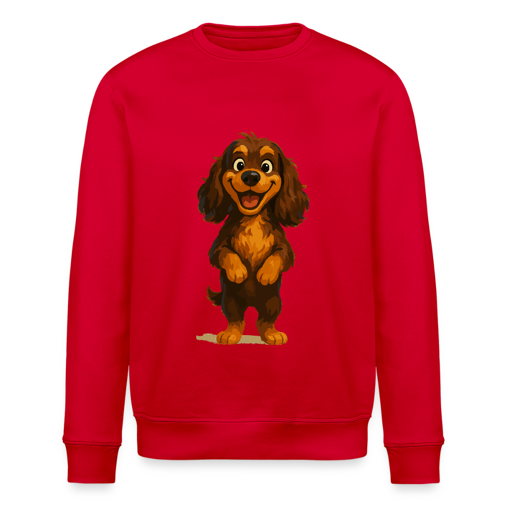 Cocker Spaniel Sweatshirt breit grinsend – Lustiger Cartoon Hund, fröhliches Motiv für Hundeliebhaber und Tierfreunde - Rot