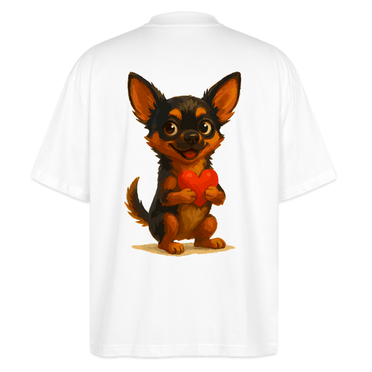 Chihuahua Oversized Cartoon Hund mit Herz – süßes Tiermotiv, Geschenkidee für Hundefans, Valentinstag und romantische Anlässe - Weiß