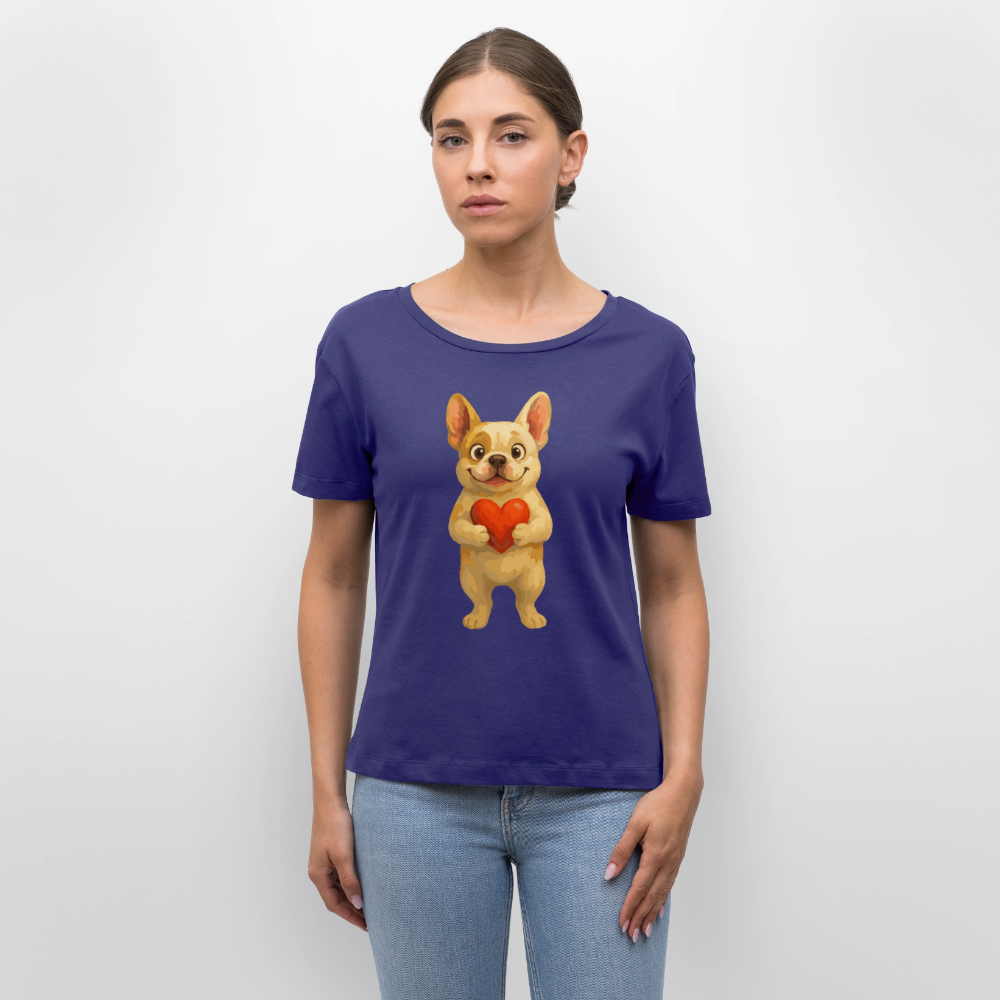Französische Bulldogge Shirt mit Herz Cartoon – Liebevolles Hunde Motiv für Valentinstag, Freundschaft und Geschenkideen - Dämmerung