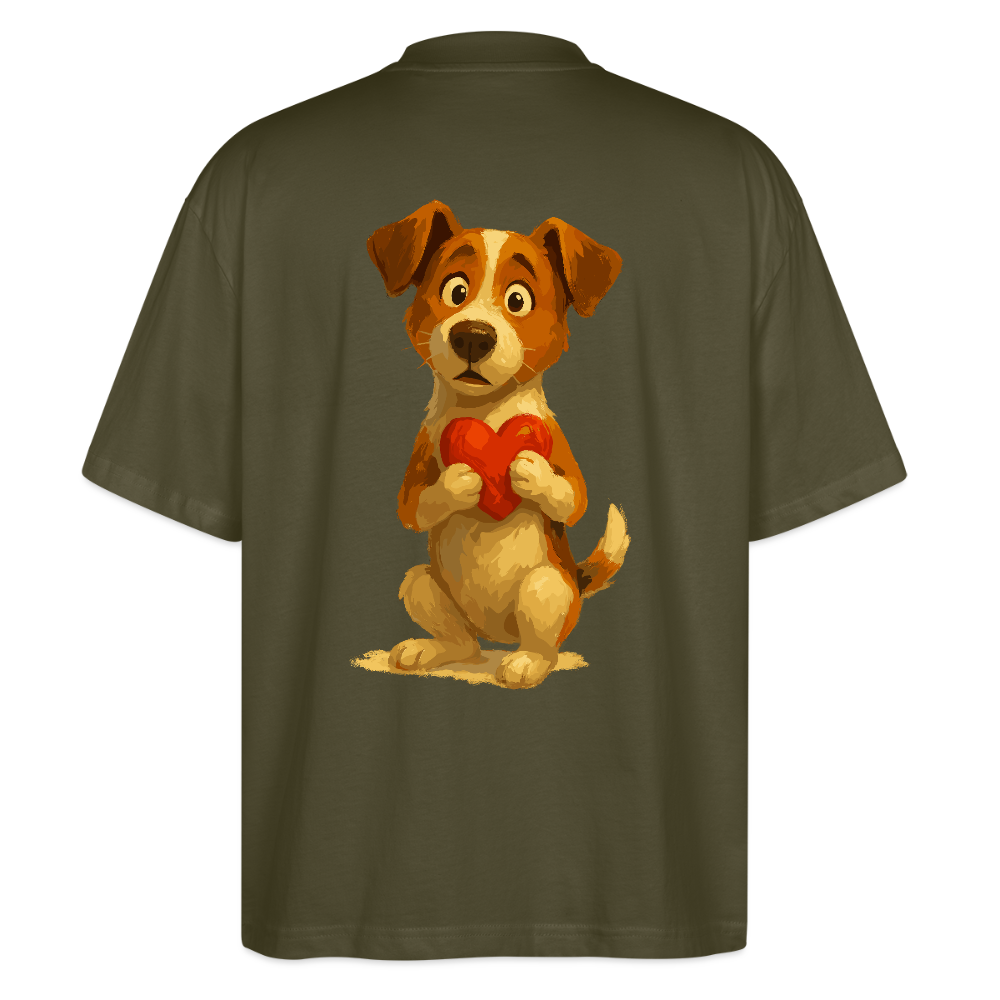Jack Russell Terrier Oversized mit Herz – süßes Cartoon Motiv, liebevoller Hund, Geschenkidee für Valentinstag und Hundeliebhaber - Khaki