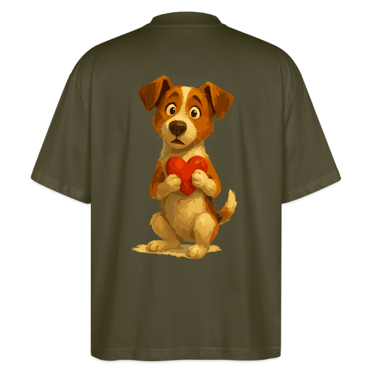 Jack Russell Terrier Oversized mit Herz – süßes Cartoon Motiv, liebevoller Hund, Geschenkidee für Valentinstag und Hundeliebhaber - Khaki