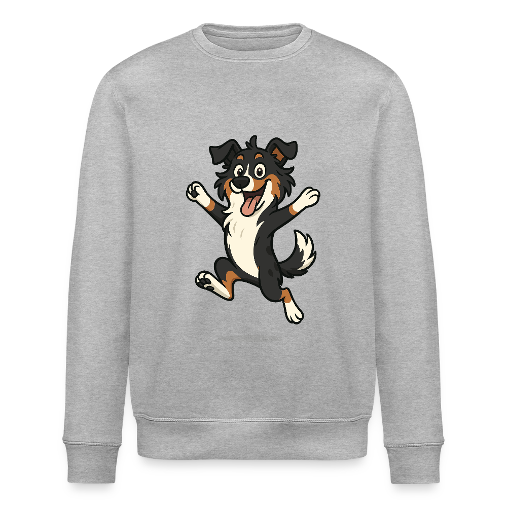 Australian Shepherd Sweatshirt Cartoon hüpfend – Fröhliches Hunde Motiv voller Freude und Energie für Hundeliebhaber und Geschenkideen - Grau meliert