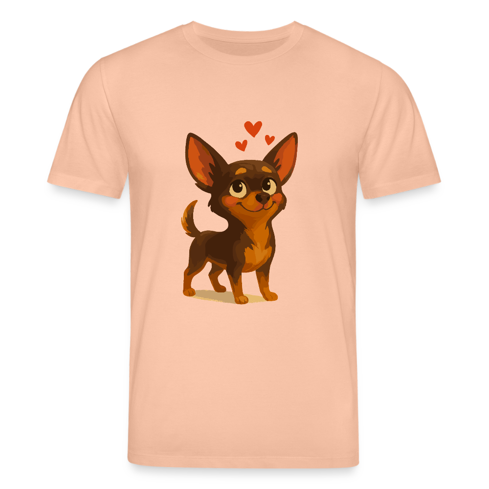 Verliebter Chihuahua T-Shirt Cartoon Hund mit Herzen – süßes romantisches Tiermotiv, Geschenkidee für Valentinstag und Hundefans - Pfirsich