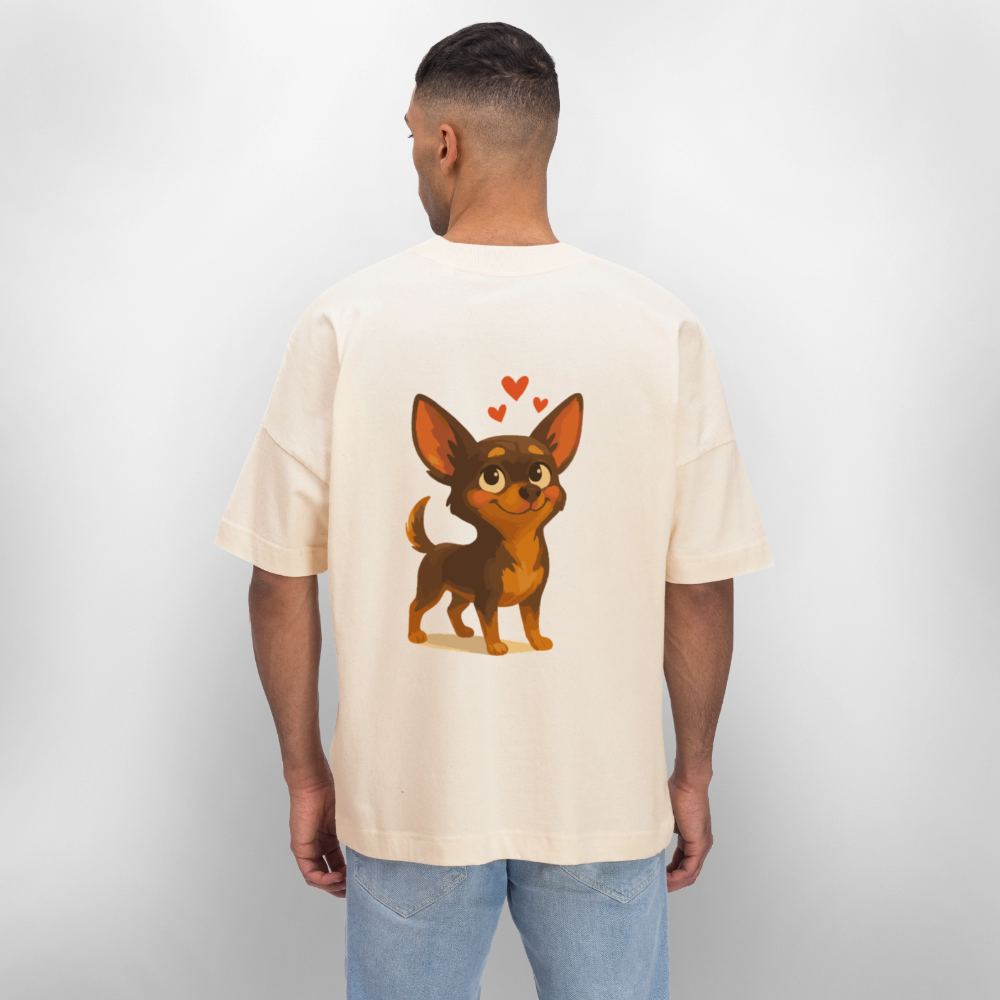 Verliebter Chihuahua Oversized Cartoon Hund mit Herzen – süßes romantisches Tiermotiv, Geschenkidee für Valentinstag und Hundefans - Weißgrau