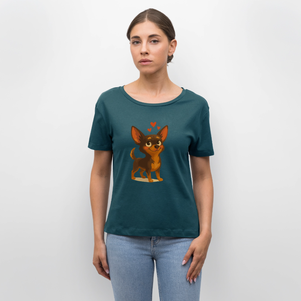 Verliebter Chihuahua Shirt Cartoon Hund mit Herzen – süßes romantisches Tiermotiv, Geschenkidee für Valentinstag und Hundefans - Dunkles Petrol