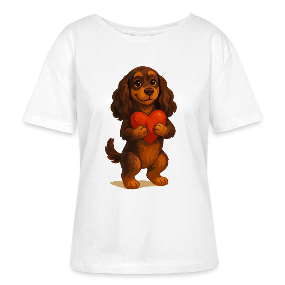 Cocker Spaniel Shirt mit Herz – Süßer Cartoon Hund, perfektes Motiv für Valentinstag und Hundeliebhaber - Weiß