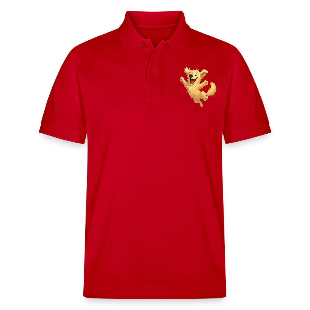 Golden Retriever Poloshirt Springender Cartoon – fröhliches Hundemotiv, perfektes Geschenk für Hundeliebhaber und Tierfreunde - Rot