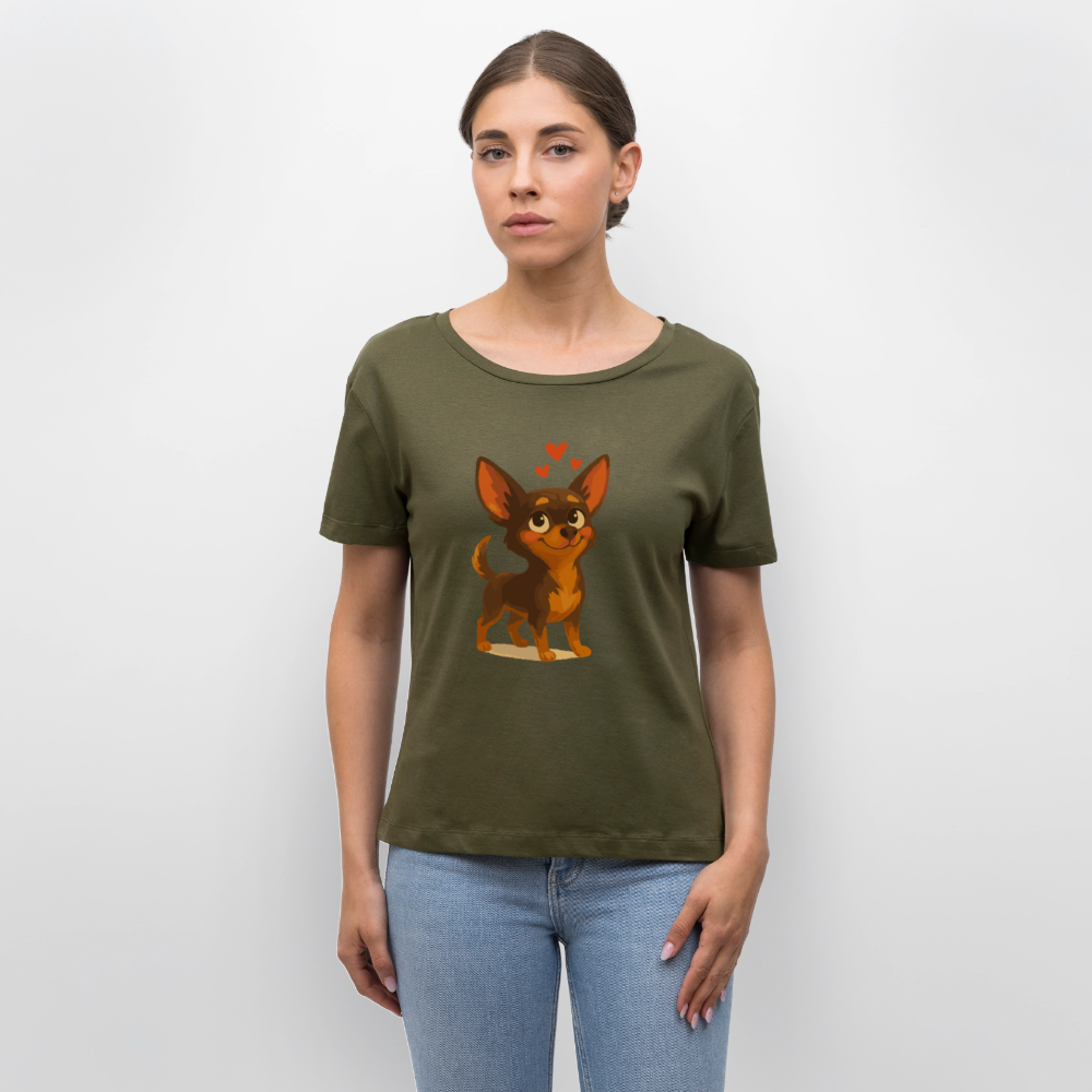 Verliebter Chihuahua Shirt Cartoon Hund mit Herzen – süßes romantisches Tiermotiv, Geschenkidee für Valentinstag und Hundefans - Khaki
