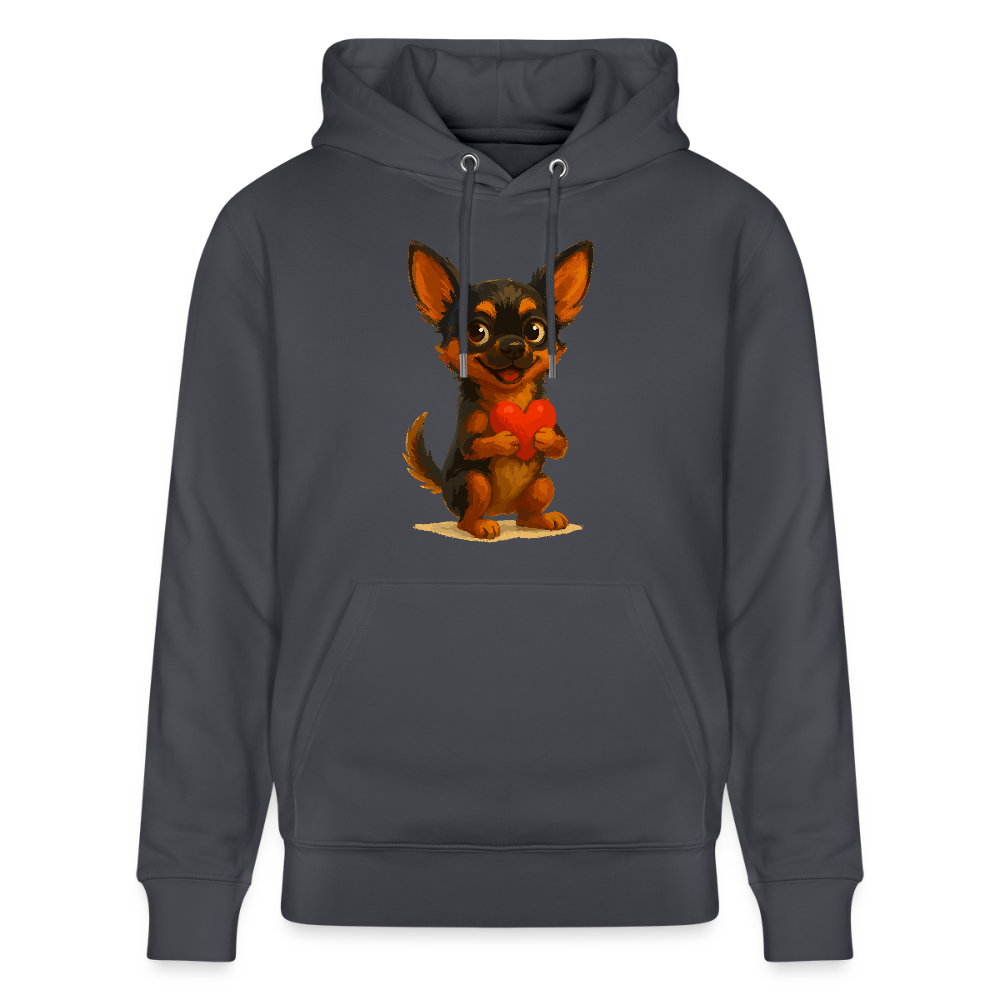 Chihuahua Hoodie Cartoon Hund mit Herz – süßes Tiermotiv, Geschenkidee für Hundefans, Valentinstag und romantische Anlässe - Indigoblau