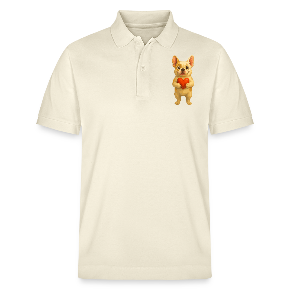 Französische Bulldogge Poloshirt mit Herz Cartoon – Liebevolles Hunde Motiv für Valentinstag, Freundschaft und Geschenkideen - Weißgrau