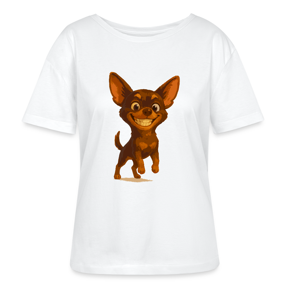 Grinsender Chihuahua Shirt Cartoon Hund – witziges Tiermotiv mit großem Lächeln, Geschenkidee für Hundefans und Tierfreunde - Weiß