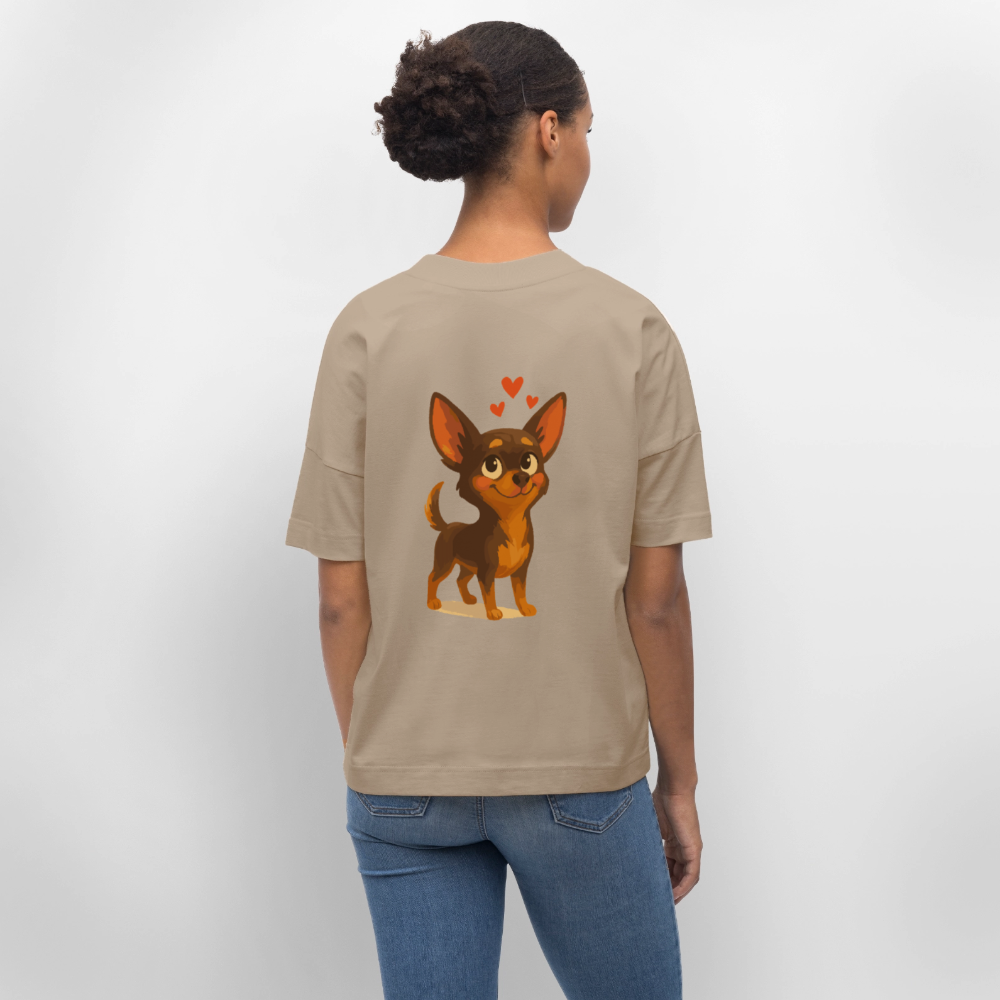 Verliebter Chihuahua Oversized Cartoon Hund mit Herzen – süßes romantisches Tiermotiv, Geschenkidee für Valentinstag und Hundefans - Steingrau
