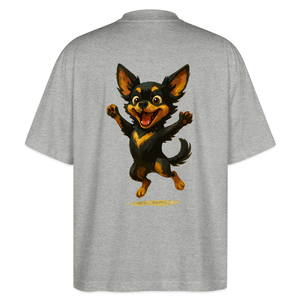 Fröhlicher Chihuahua Cartoon Hund – hüpfendes Tiermotiv voller Lebensfreude, witzige Geschenkidee für Hundefans und Tierfreunde - Grau meliert