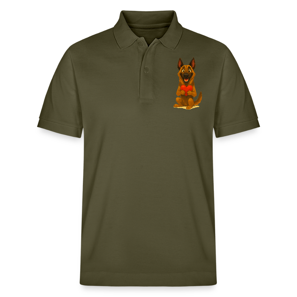 Malinois Poloshirt mit Herz Cartoon – liebevoller Belgischer Schäferhund als Hunde Motiv für Hundeliebhaber und Geschenkideen - Khaki