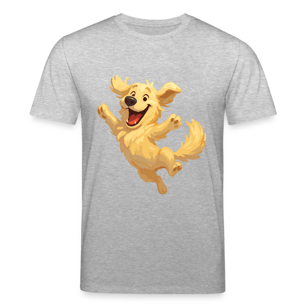 Golden Retriever T-Shirt Springender Cartoon – fröhliches Hundemotiv, perfektes Geschenk für Hundeliebhaber und Tierfreunde - Grau meliert