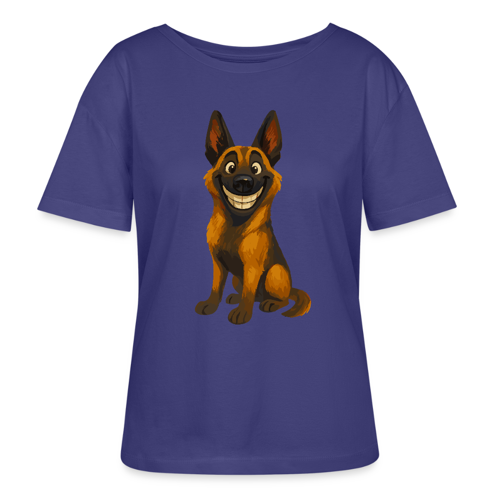 Malinois Shirt Grinsender Cartoon – lustiger Belgischer Schäferhund im gemalten Stil als humorvolles Hunde Motiv für Hundeliebhaber - Dämmerung