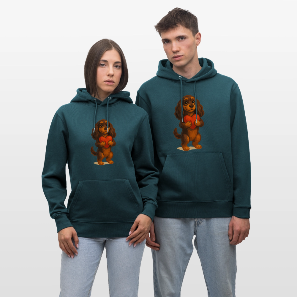 Cocker Spaniel Hoodie mit Herz – Süßer Cartoon Hund, perfektes Motiv für Valentinstag und Hundeliebhaber - Dunkles Petrol
