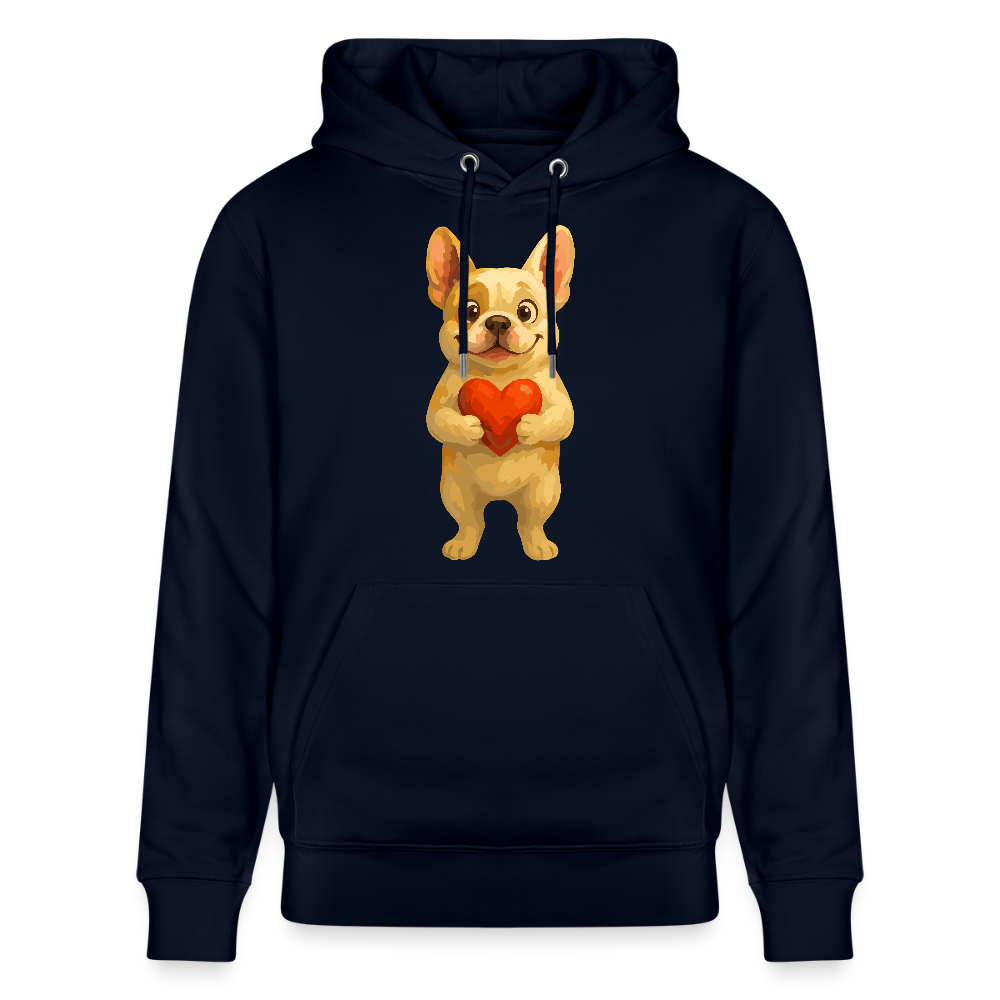 Französische Bulldogge Hoodie mit Herz Cartoon – Liebevolles Hunde Motiv für Valentinstag, Freundschaft und Geschenkideen - Navy