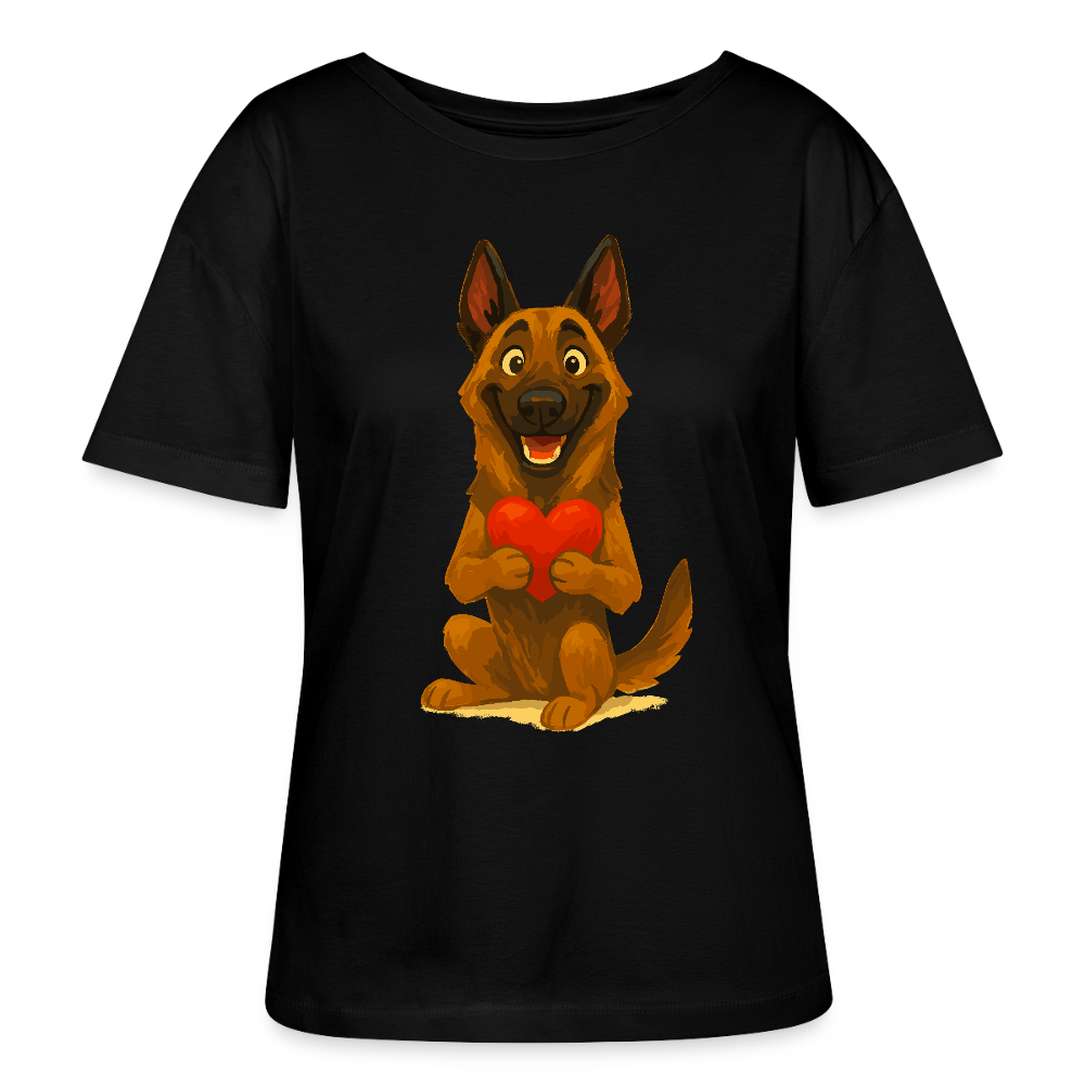Malinois Shirt mit Herz Cartoon – liebevoller Belgischer Schäferhund als Hunde Motiv für Hundeliebhaber und Geschenkideen - Schwarz