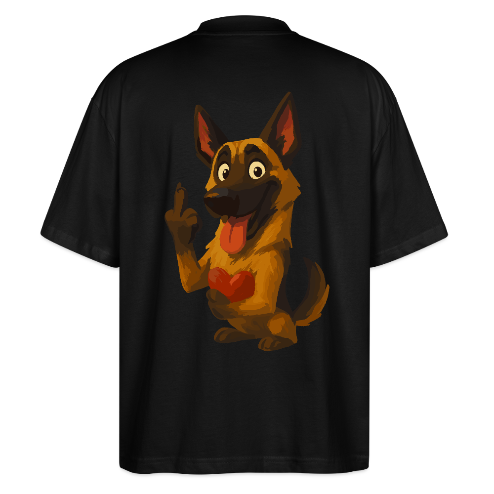 Frecher Malinois Oversized mit Herz – witziges und provokantes Hunde Cartoon Motiv für Hundeliebhaber mit Sinn für Humor - Schwarz