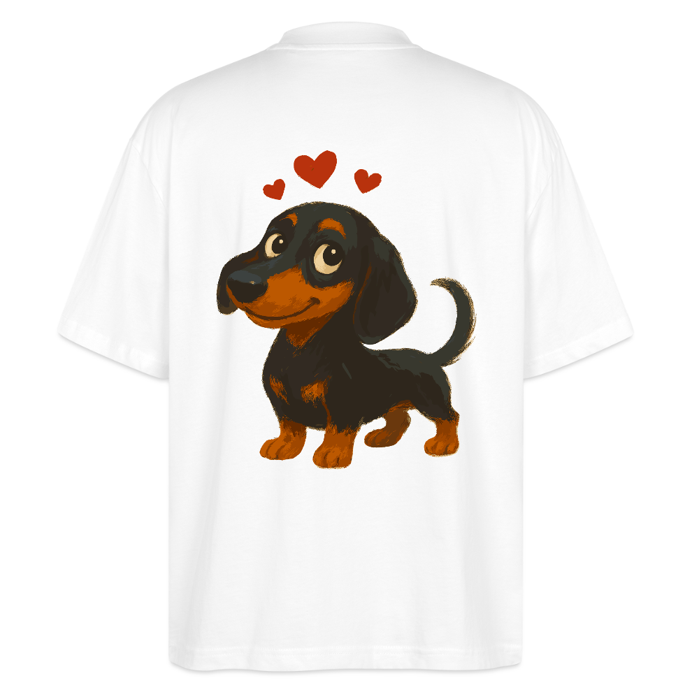 Dackel Oversized – Verliebter Cartoon Dachshund | Süßer Hund Pullover Geschenk mit Herzen für Valentinstag & Hundefans - Weiß