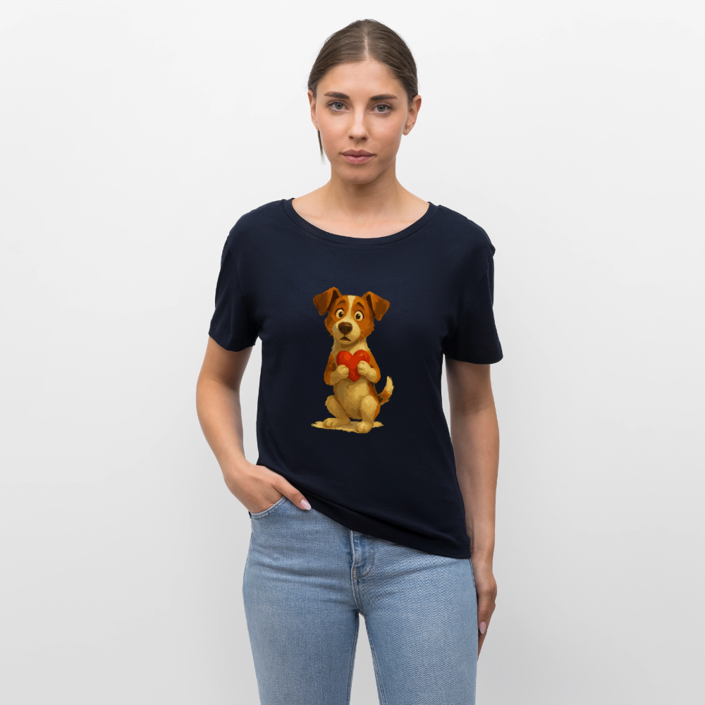 Jack Russell Terrier Shirt mit Herz – süßes Cartoon Motiv, liebevoller Hund, Geschenkidee für Valentinstag und Hundeliebhaber - Navy