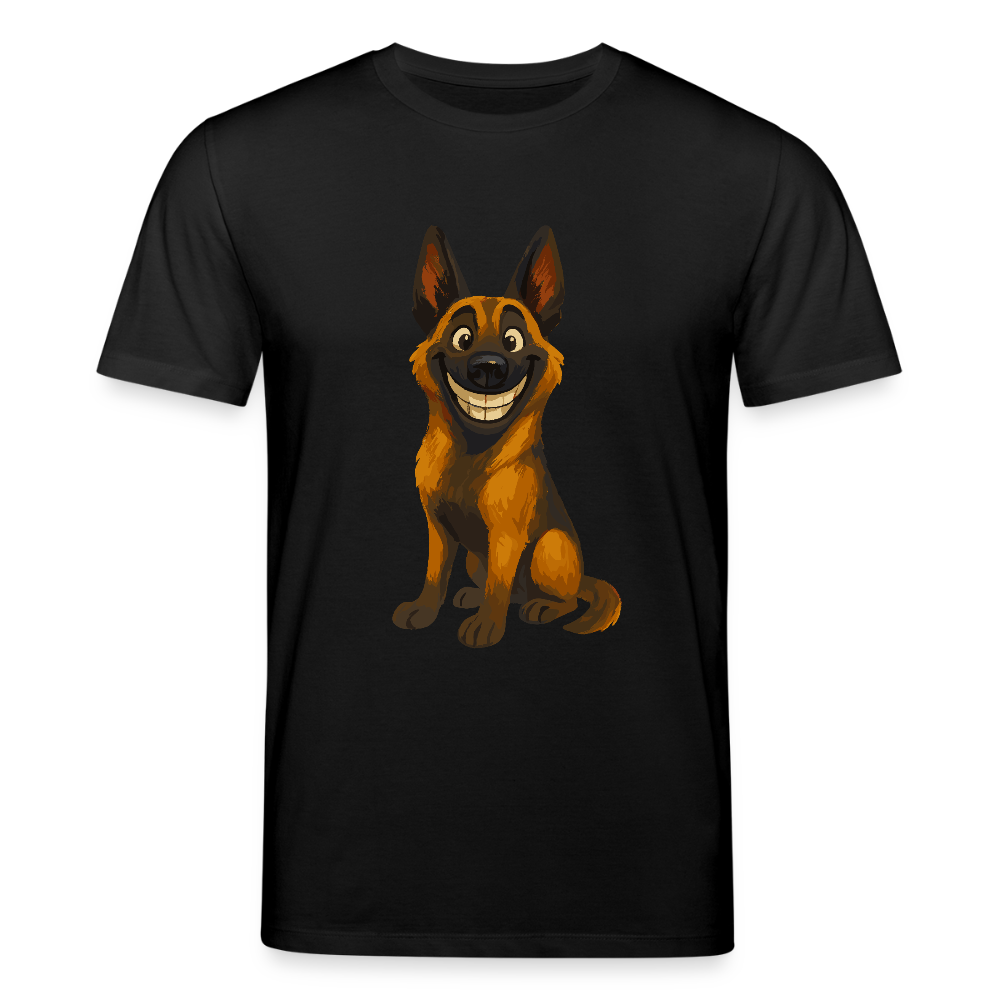 Malinois T-Shirt Grinsender Cartoon – lustiger Belgischer Schäferhund im gemalten Stil als humorvolles Hunde Motiv für Hundeliebhaber - Schwarz