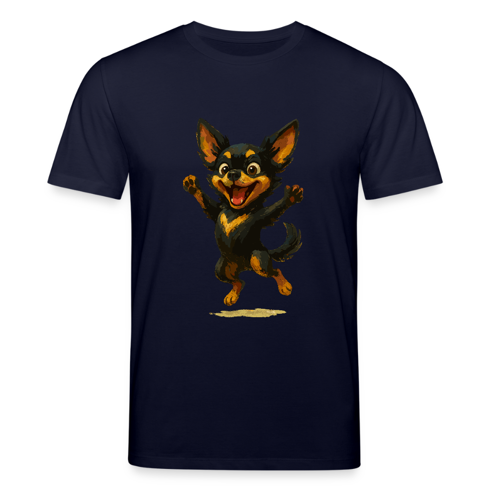 Fröhlicher Chihuahua Cartoon Hund – hüpfendes Tiermotiv voller Lebensfreude, witzige Geschenkidee für Hundefans und Tierfreunde - Navy