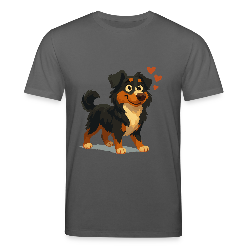 Australian Shepherd T-Shirt Verliebter Cartoon mit roten Herzen – Liebevolles Hunde Motiv für Valentinstag, Freundschaft und Geschenkideen - Anthrazit