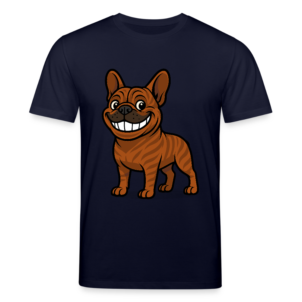 Französische Bulldogge T-Shirt - Cartoon mit breitem Grinsen – Lustiges Hunde Motiv für Humor-Fans, Tierfreunde und Geschenkideen - Navy