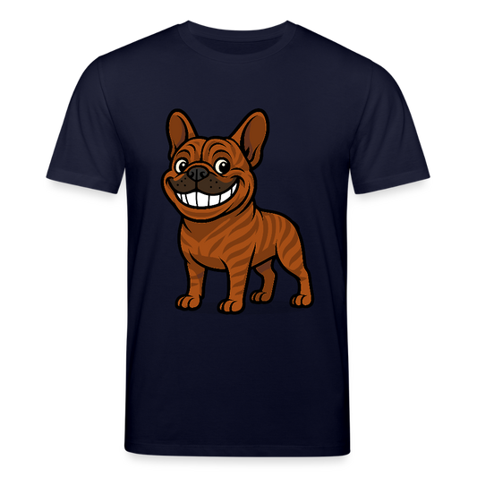 Französische Bulldogge T-Shirt - Cartoon mit breitem Grinsen – Lustiges Hunde Motiv für Humor-Fans, Tierfreunde und Geschenkideen - Navy
