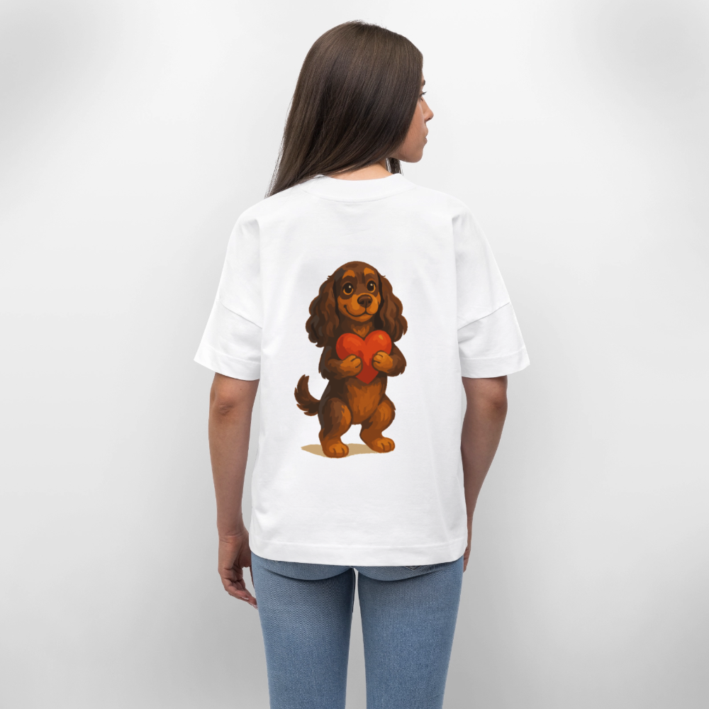 Cocker Spaniel Oversized mit Herz – Süßer Cartoon Hund, perfektes Motiv für Valentinstag und Hundeliebhaber - Weiß