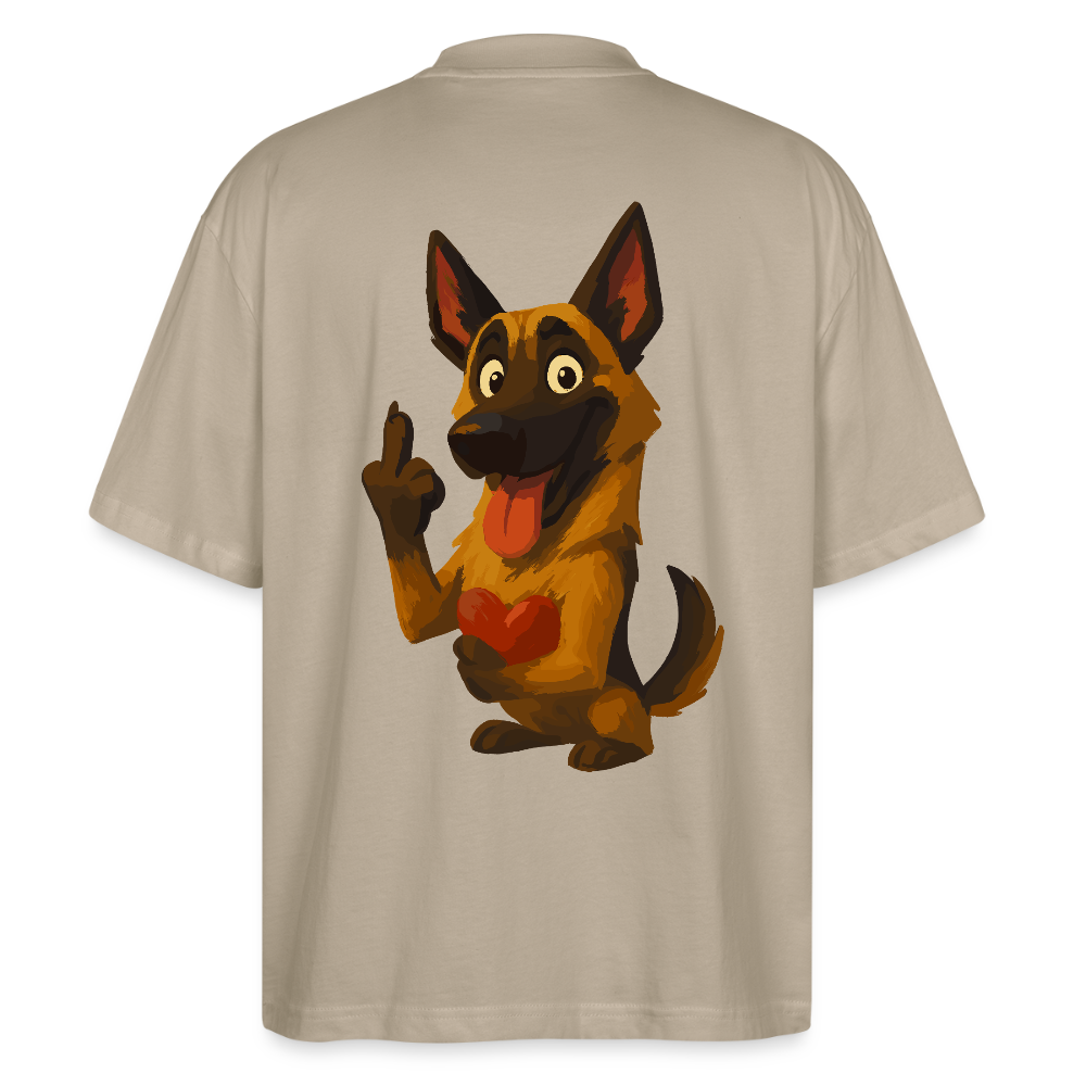 Frecher Malinois Oversized mit Herz – witziges und provokantes Hunde Cartoon Motiv für Hundeliebhaber mit Sinn für Humor - Steingrau