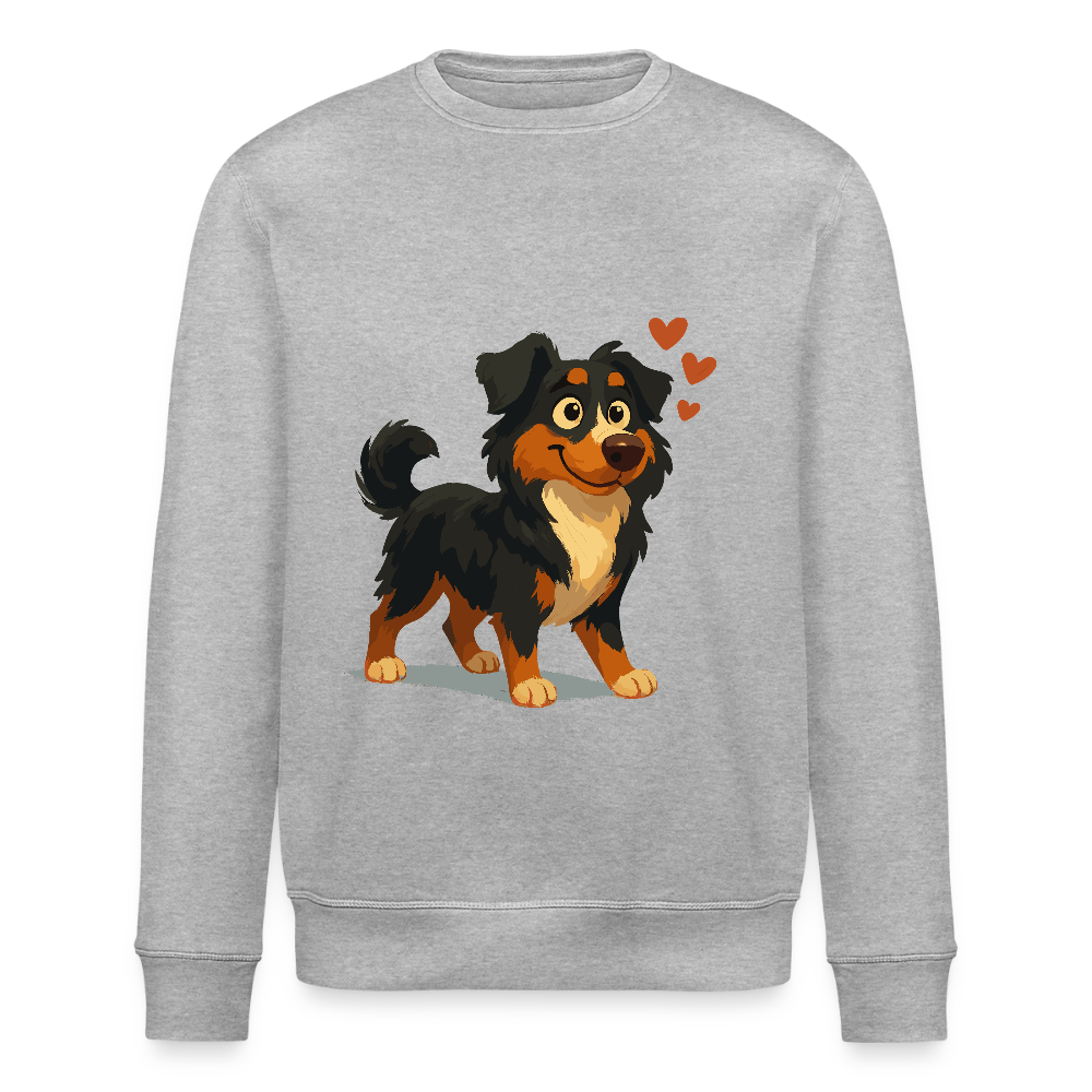 Australian Shepherd Sweatshirt Verliebter Cartoon mit roten Herzen – Liebevolles Hunde Motiv für Valentinstag, Freundschaft und Geschenkideen - Grau meliert