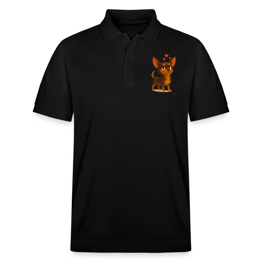 Verliebter Chihuahua Poloshirt Cartoon Hund mit Herzen – süßes romantisches Tiermotiv, Geschenkidee für Valentinstag und Hundefans - Schwarz