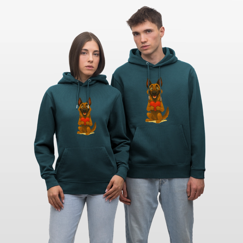 Malinois Hoodie mit Herz Cartoon – liebevoller Belgischer Schäferhund als Hunde Motiv für Hundeliebhaber und Geschenkideen - Dunkles Petrol