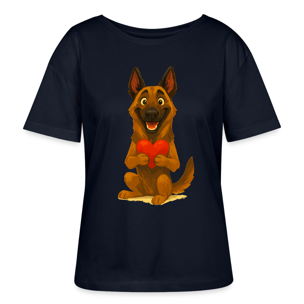 Malinois Shirt mit Herz Cartoon – liebevoller Belgischer Schäferhund als Hunde Motiv für Hundeliebhaber und Geschenkideen - Navy