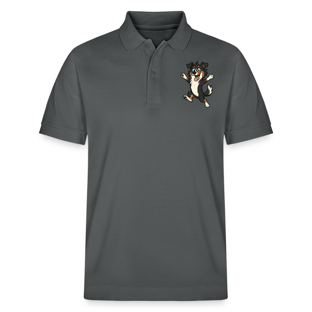 Australian Shepherd Poloshirt Cartoon hüpfend – Fröhliches Hunde Motiv voller Freude und Energie für Hundeliebhaber und Geschenkideen - Anthrazit