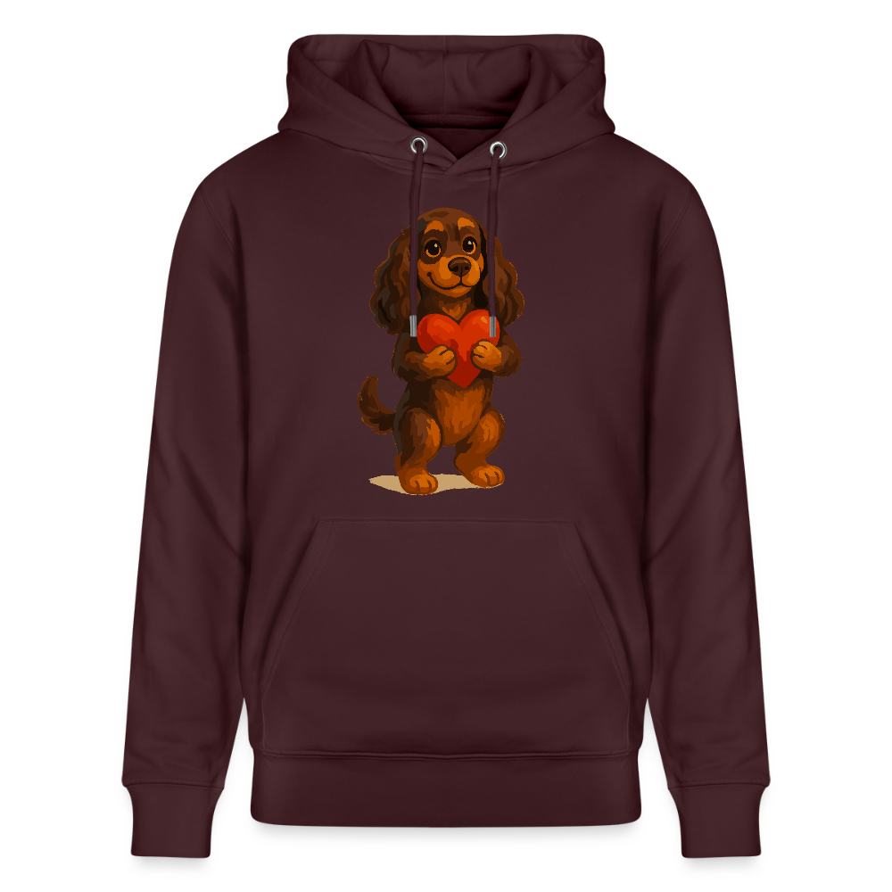 Cocker Spaniel Hoodie mit Herz – Süßer Cartoon Hund, perfektes Motiv für Valentinstag und Hundeliebhaber - Maroon