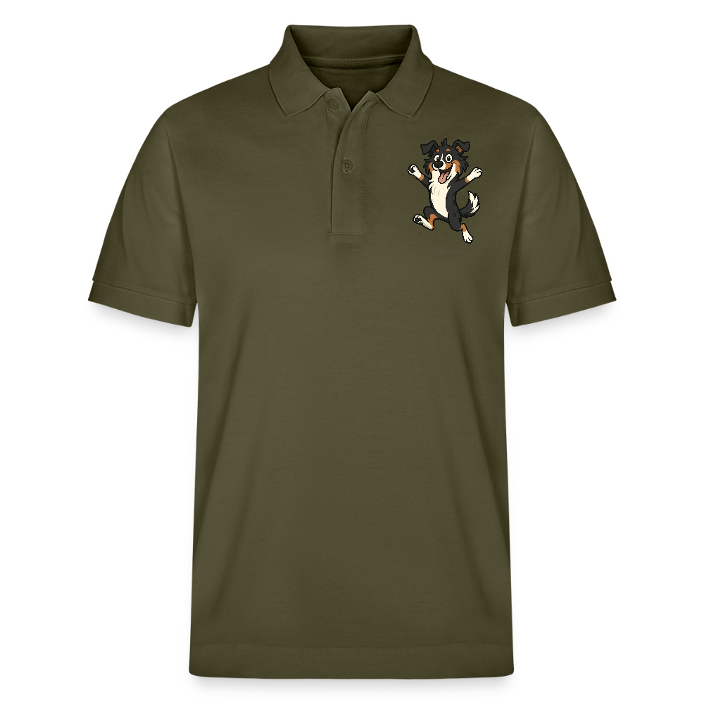 Australian Shepherd Poloshirt Cartoon hüpfend – Fröhliches Hunde Motiv voller Freude und Energie für Hundeliebhaber und Geschenkideen - Khaki
