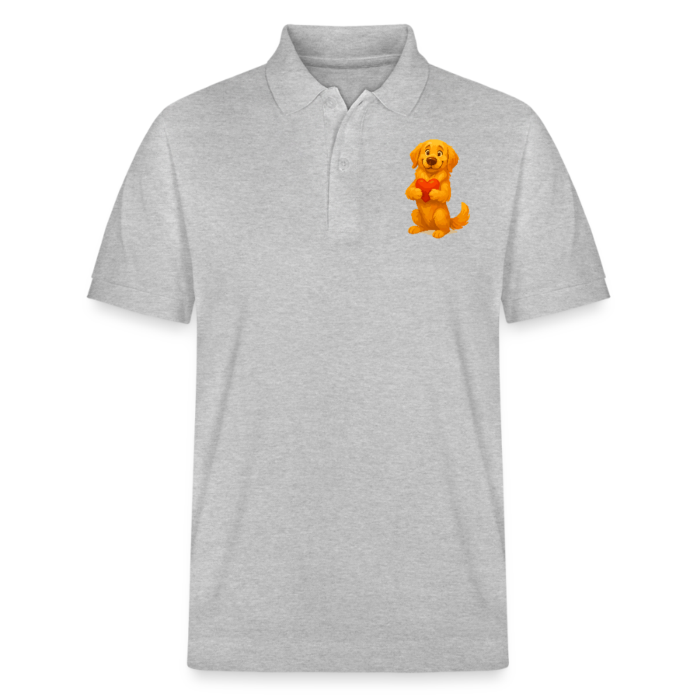 Golden Retriever Poloshirt mit Herz – süßer Cartoon Hund, liebevolles Motiv für Hundeliebhaber, Valentinstag oder besondere Geschenkideen - Grau meliert