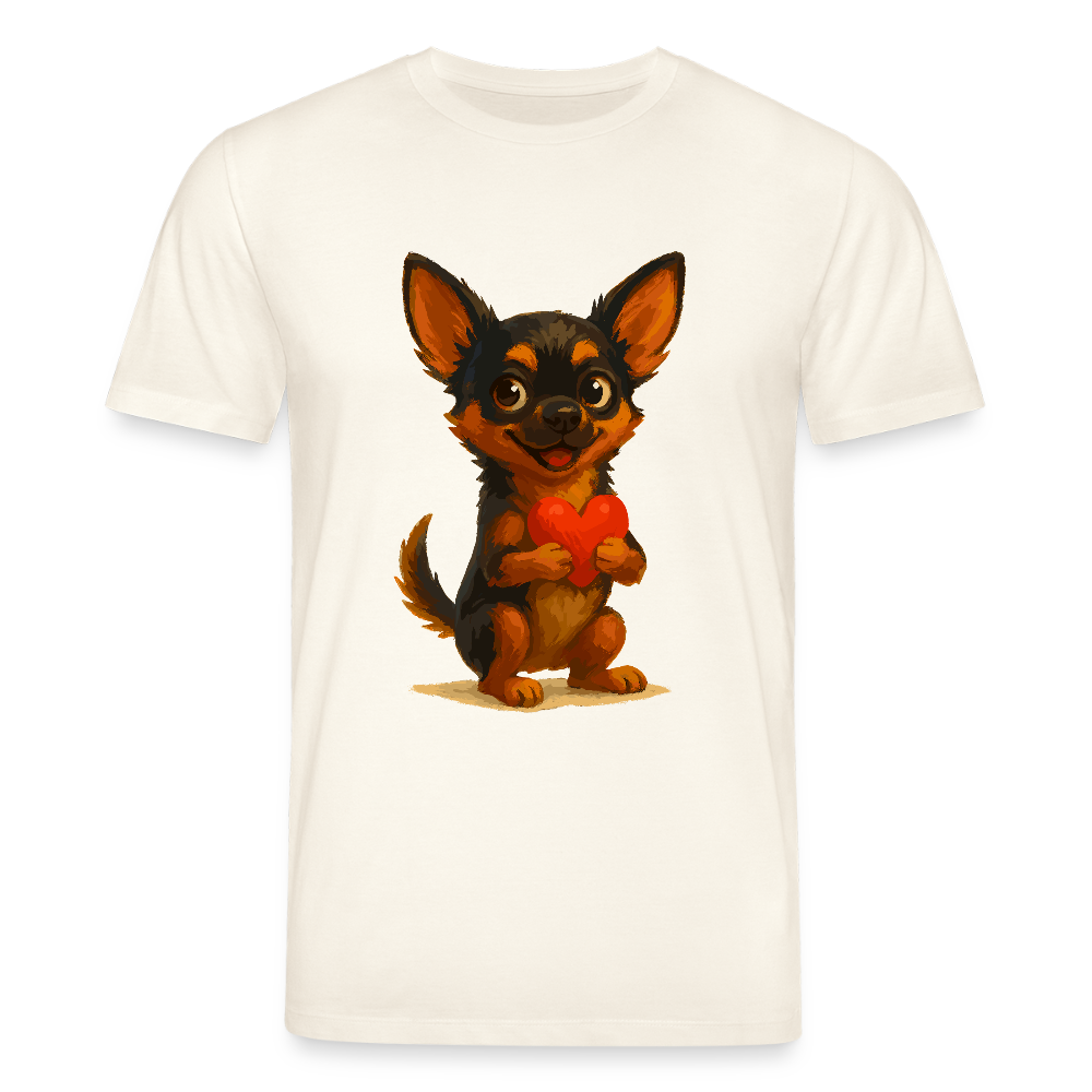 Chihuahua T-Shirt Cartoon Hund mit Herz – süßes Tiermotiv, Geschenkidee für Hundefans, Valentinstag und romantische Anlässe - Naturweiß