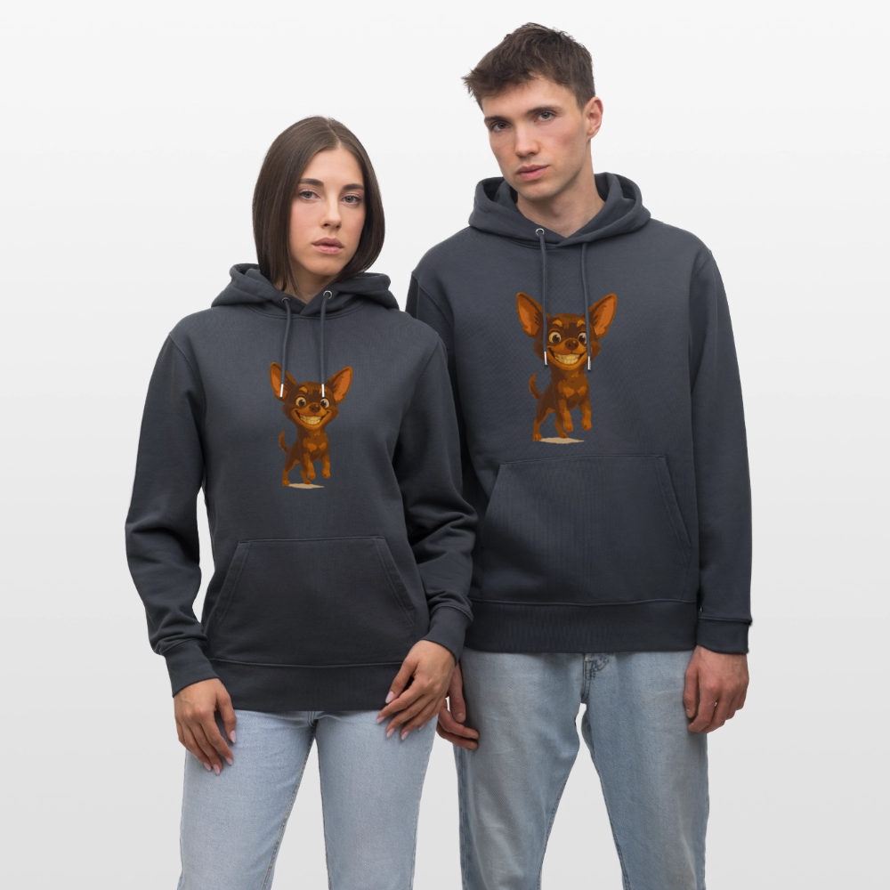 Grinsender Chihuahua Hoodie Cartoon Hund – witziges Tiermotiv mit großem Lächeln, Geschenkidee für Hundefans und Tierfreunde - Indigoblau