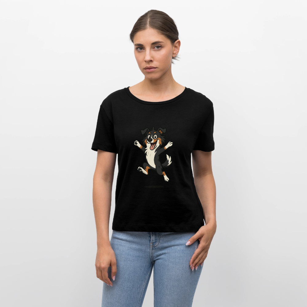 Australian Shepherd Shirt Cartoon hüpfend – Fröhliches Hunde Motiv voller Freude und Energie für Hundeliebhaber und Geschenkideen - Schwarz