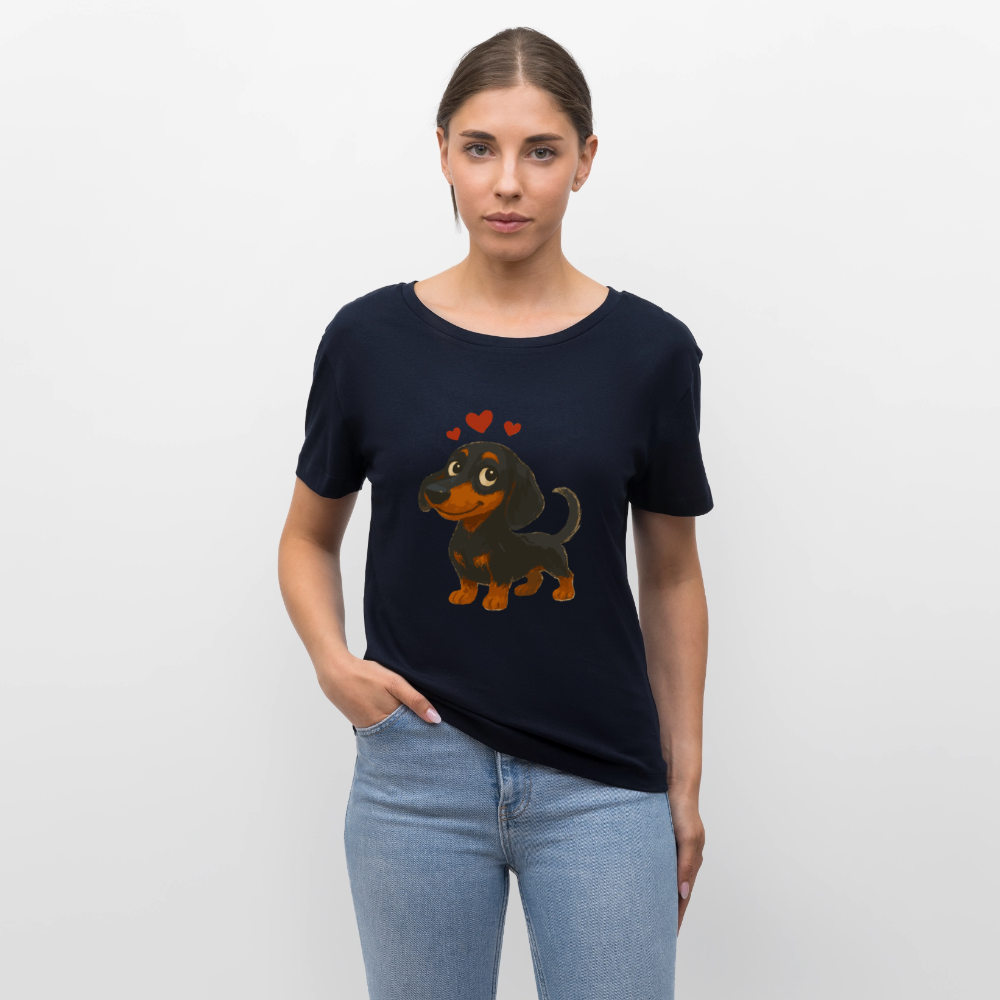 Dackel Shirt – Verliebter Cartoon Dachshund | Süßer Hund Pullover Geschenk mit Herzen für Valentinstag & Hundefans - Navy