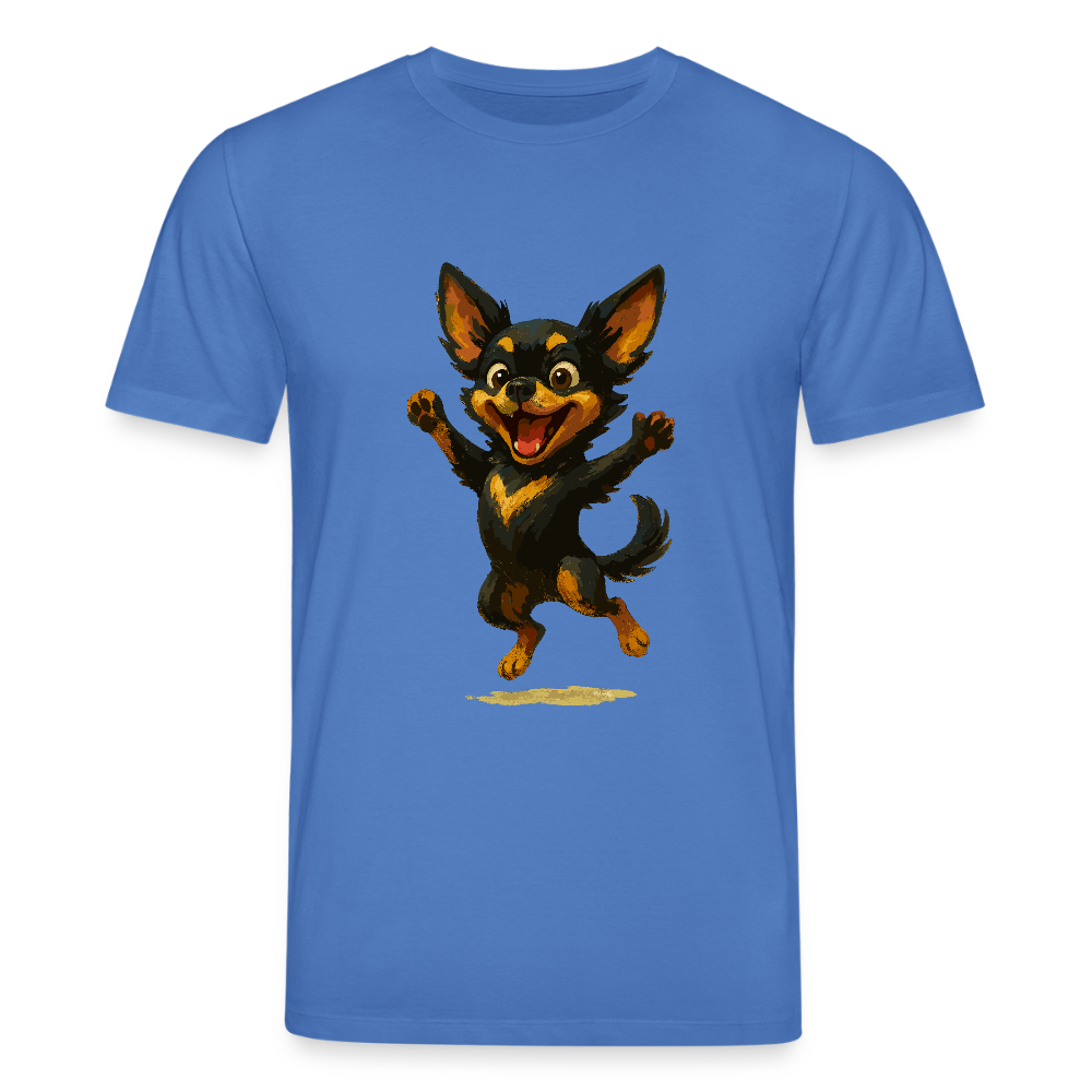 Fröhlicher Chihuahua Cartoon Hund – hüpfendes Tiermotiv voller Lebensfreude, witzige Geschenkidee für Hundefans und Tierfreunde - Achtsames Blau